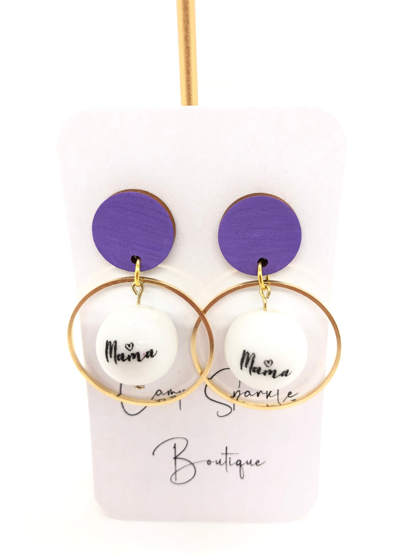 Mama earrings-dangle-wood post-gold