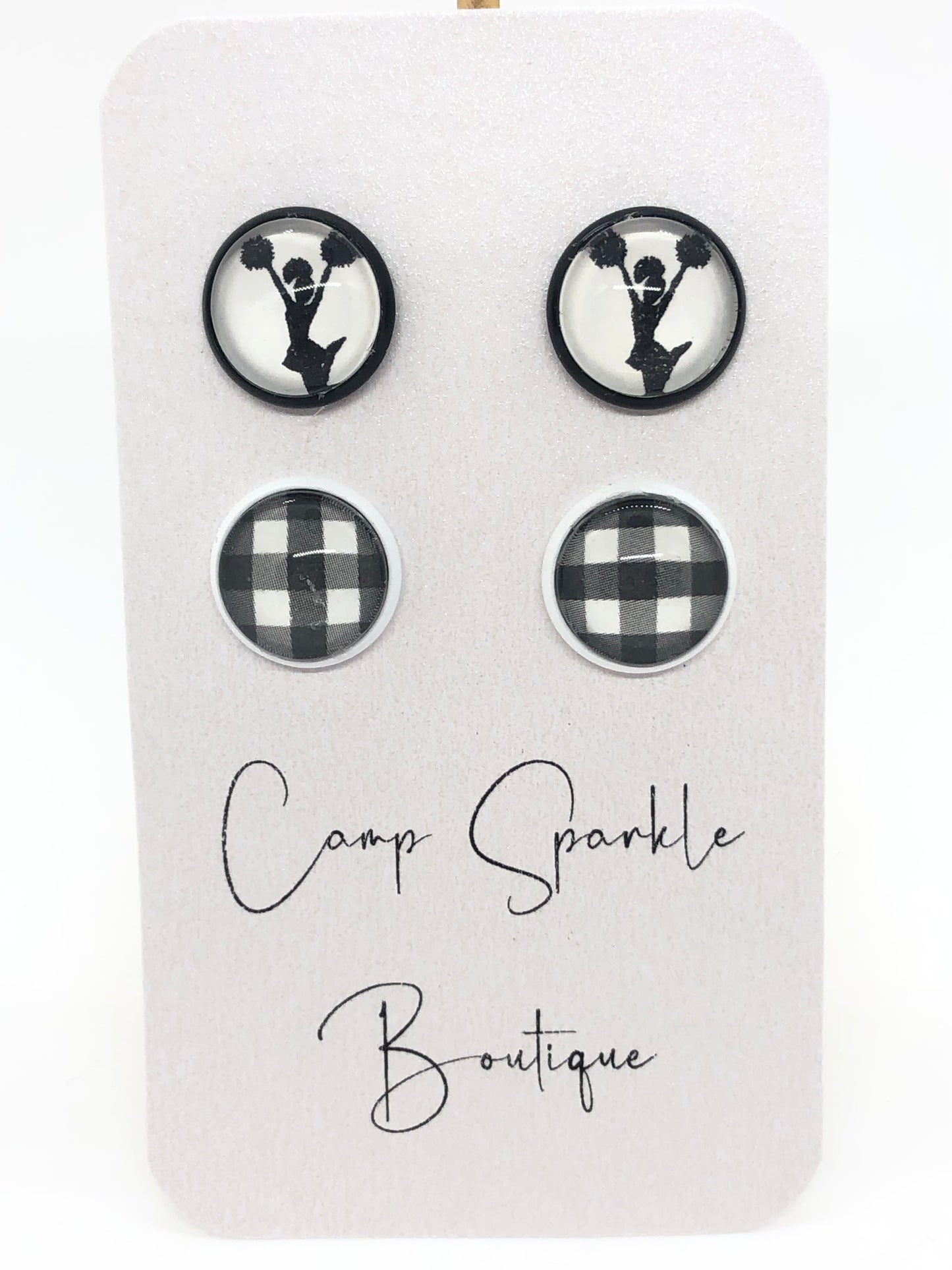 Cheerleading earrings-posts-black-double set