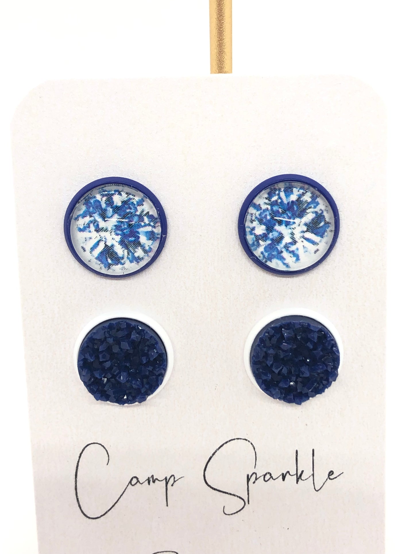 Pom poms earrings-posts-blue-double set