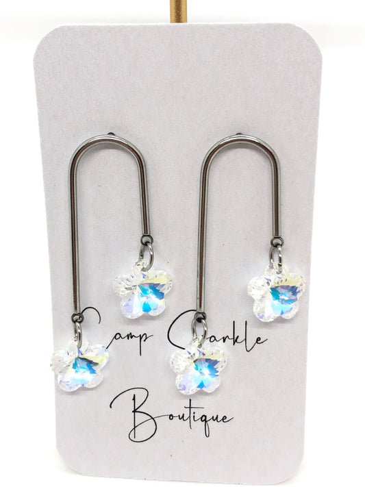 Swarovski white flowers earrings-arch-silver