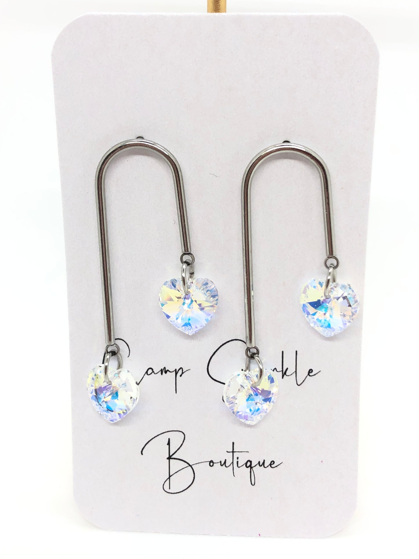 Swarovski white hearts earrings-arch-silver