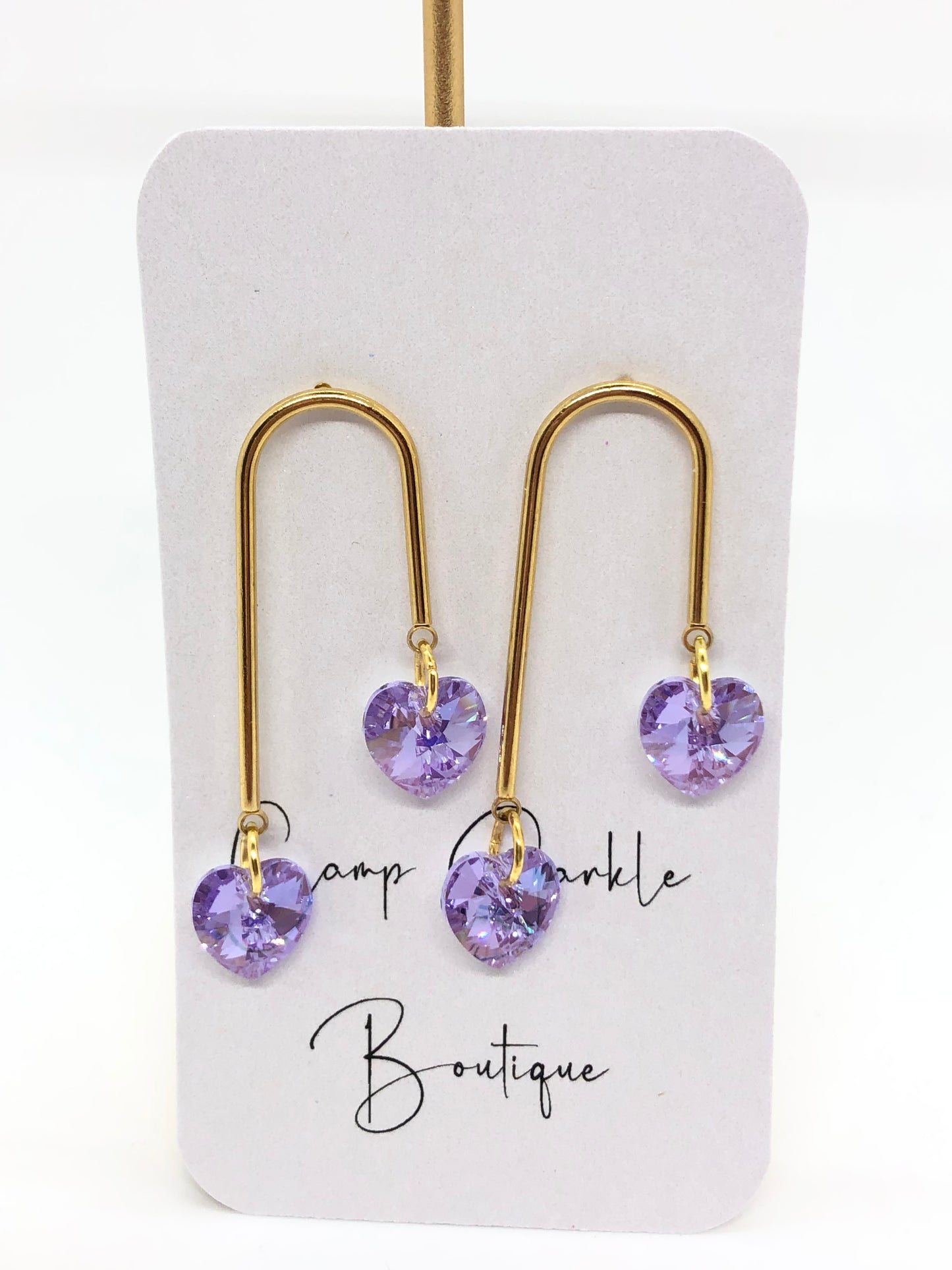 Swarovski purple hearts earrings-arch-gold