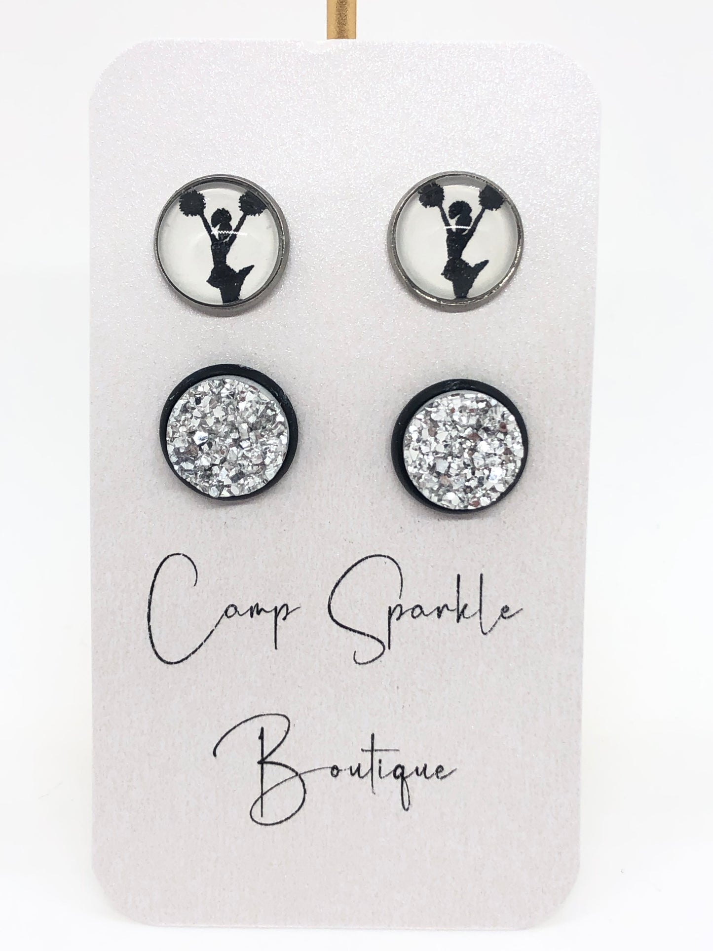 Cheerleading earrings-posts-black-double set