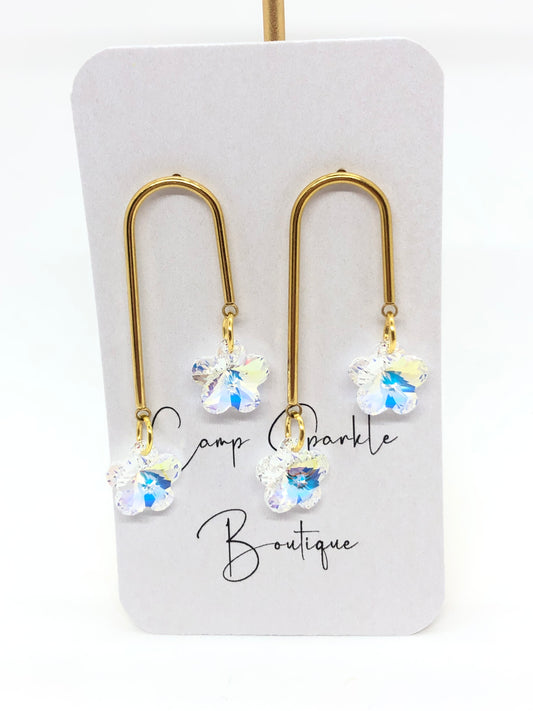 Swarovski white flowers earrings-arch-gold