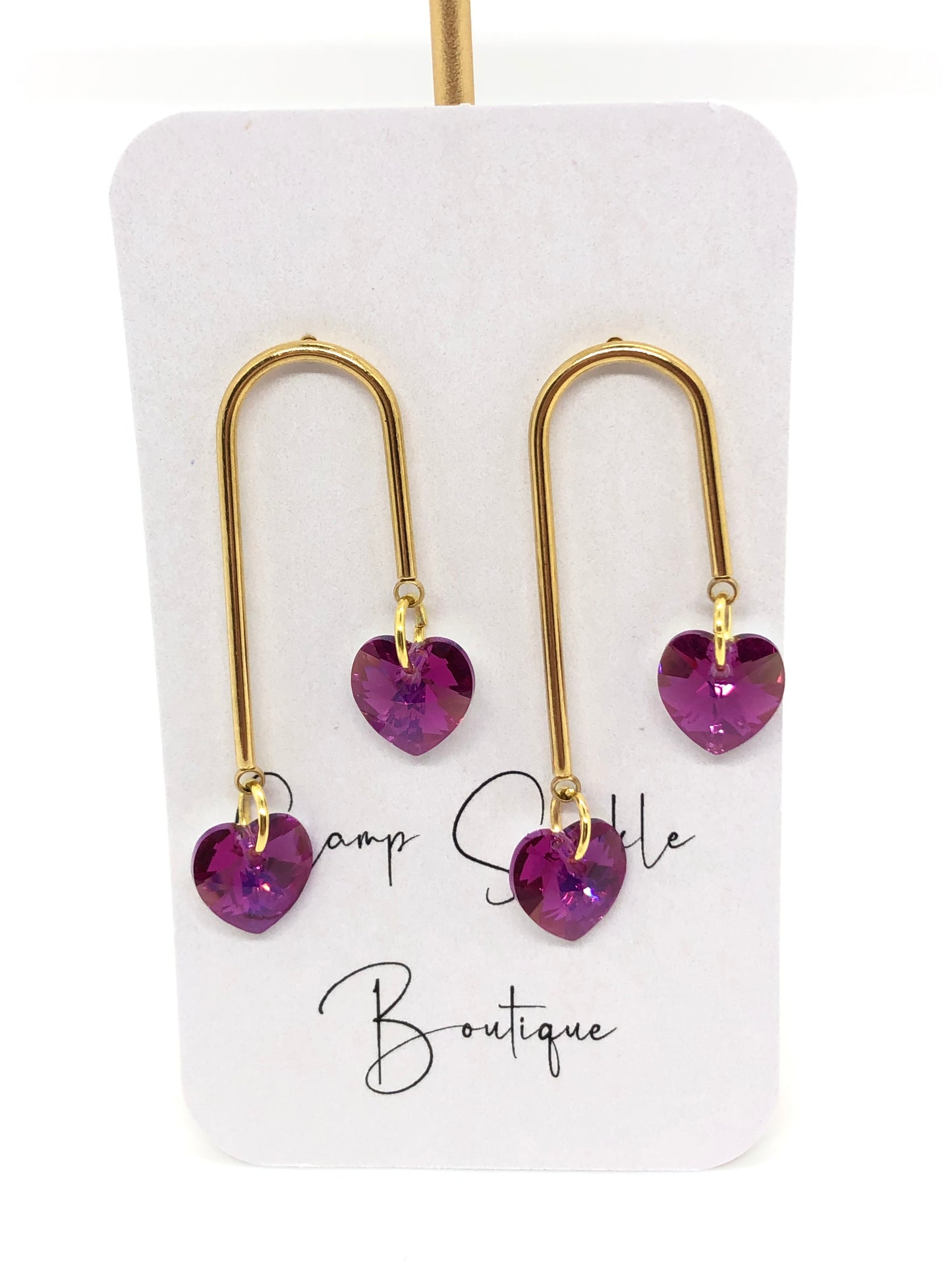 Swarovski pink hearts earrings-arch-gold