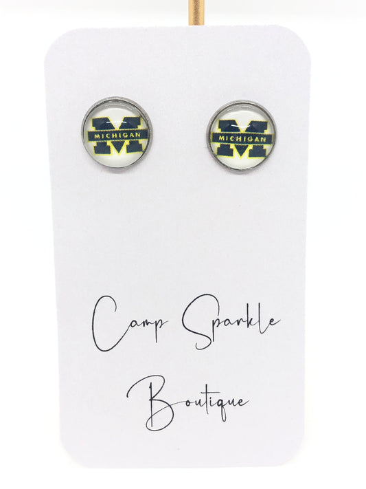 University of Michigan earrings-posts-blue M