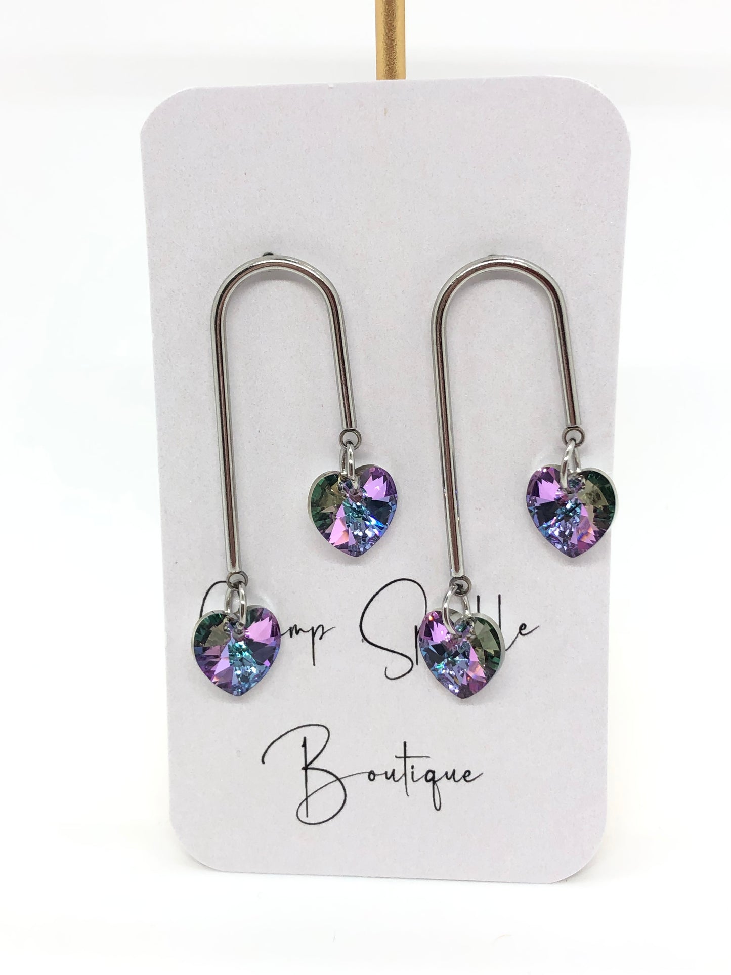 Swarovski purple hearts earrings-arch-silver