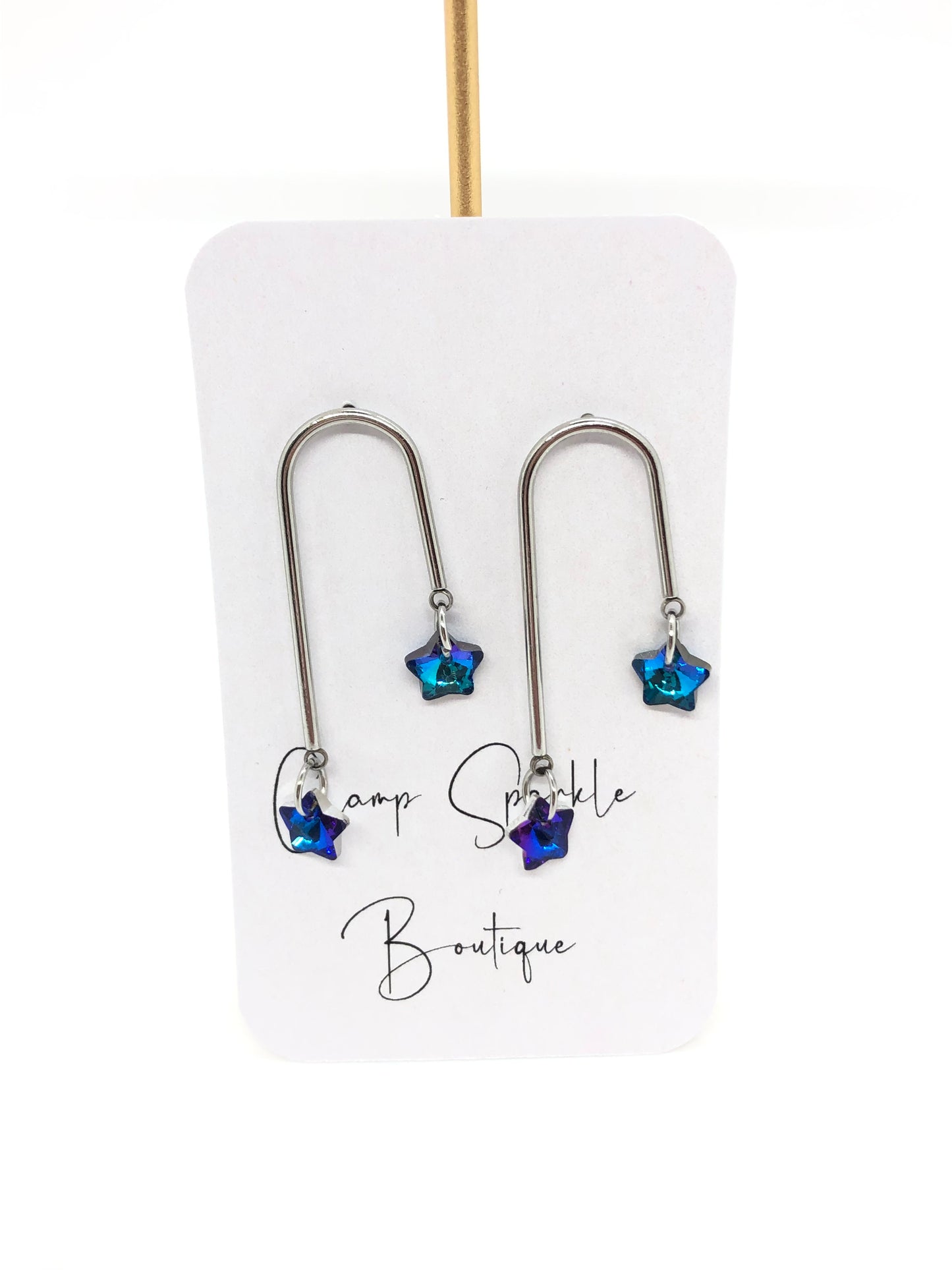 Swarovski blue stars earrings-arch-silver