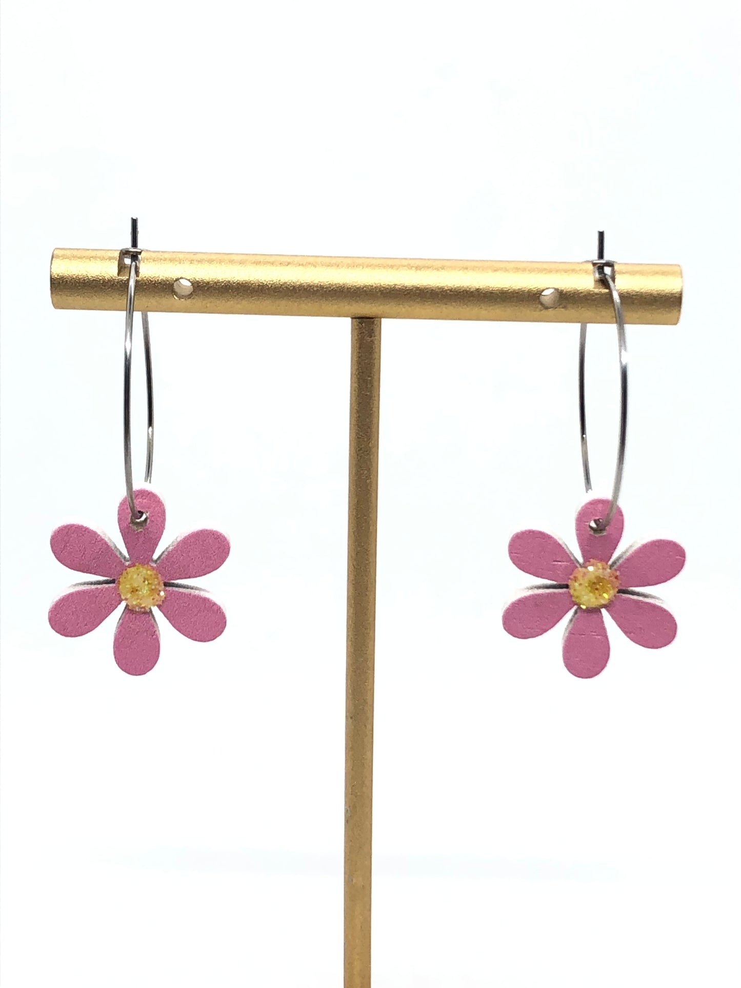 Daisy earrings-hoops-pink