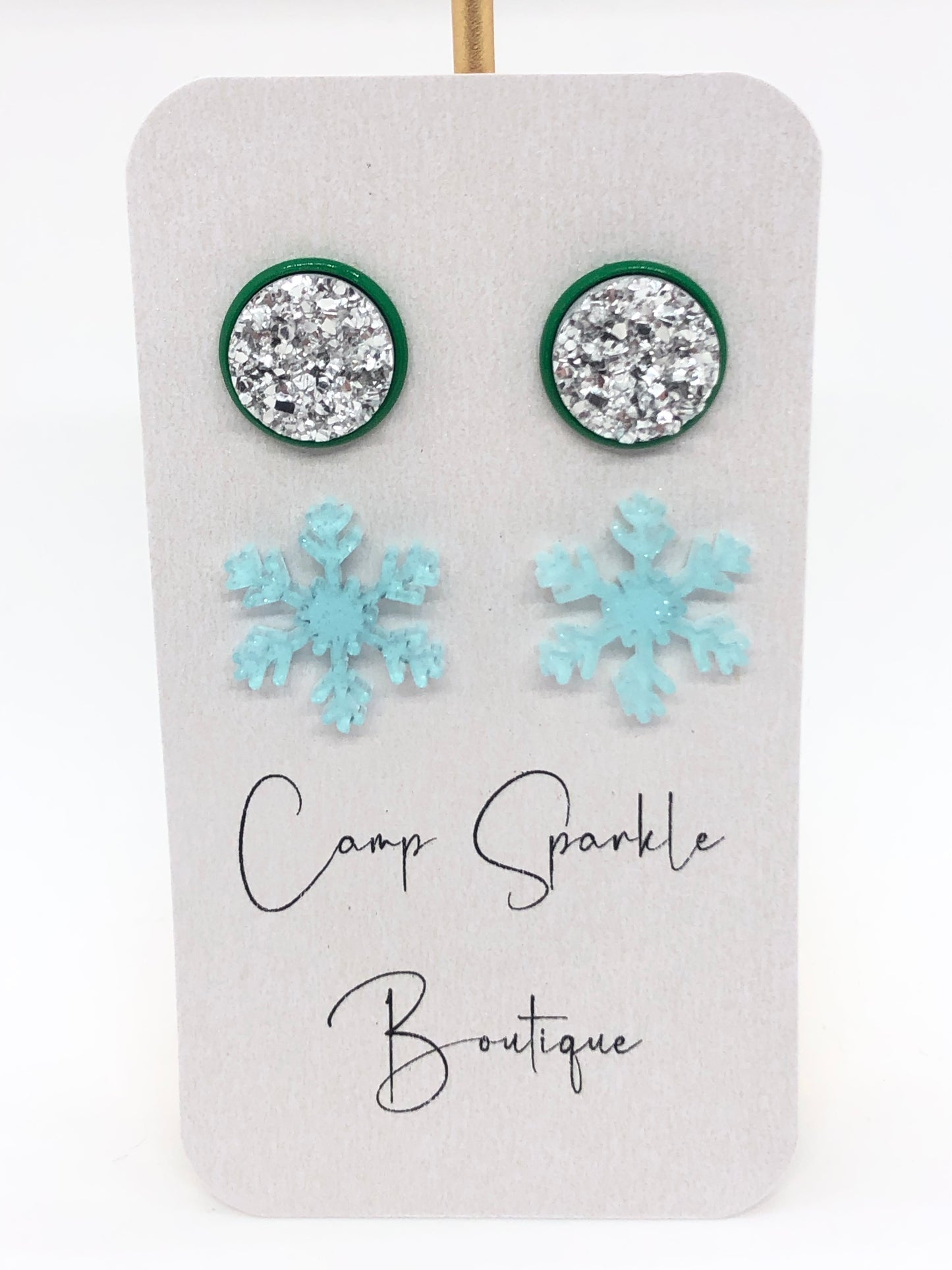 Snowflake earrings-posts-double set