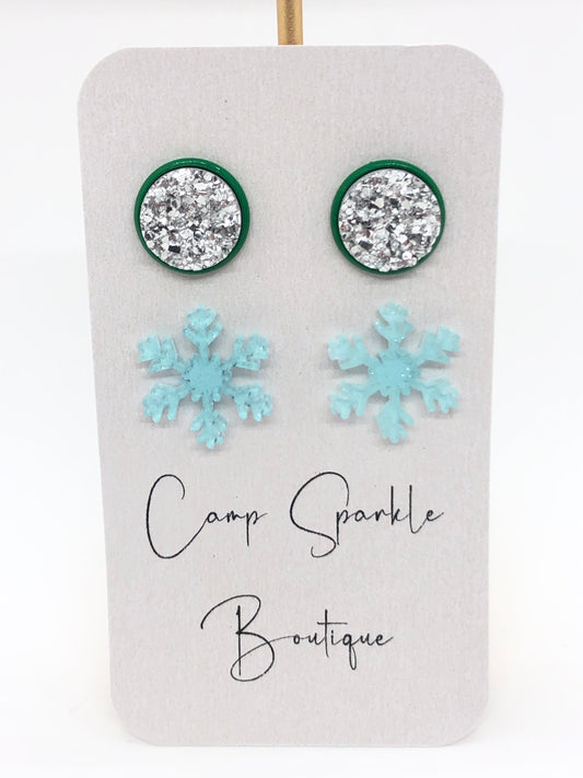 Snowflake earrings-posts-double set