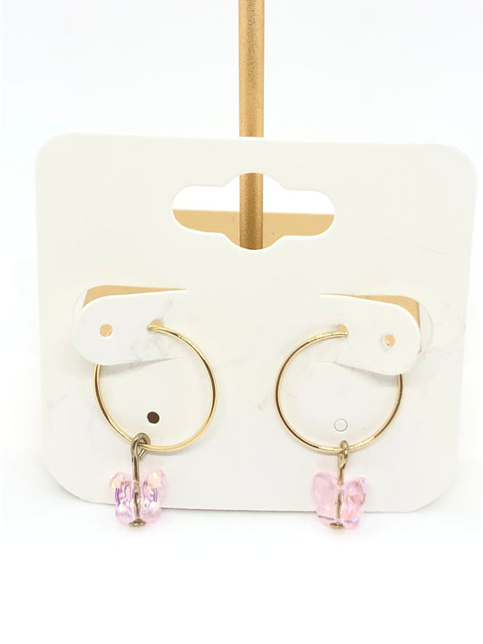 Swarovski butterfly earrings-hoops-pink