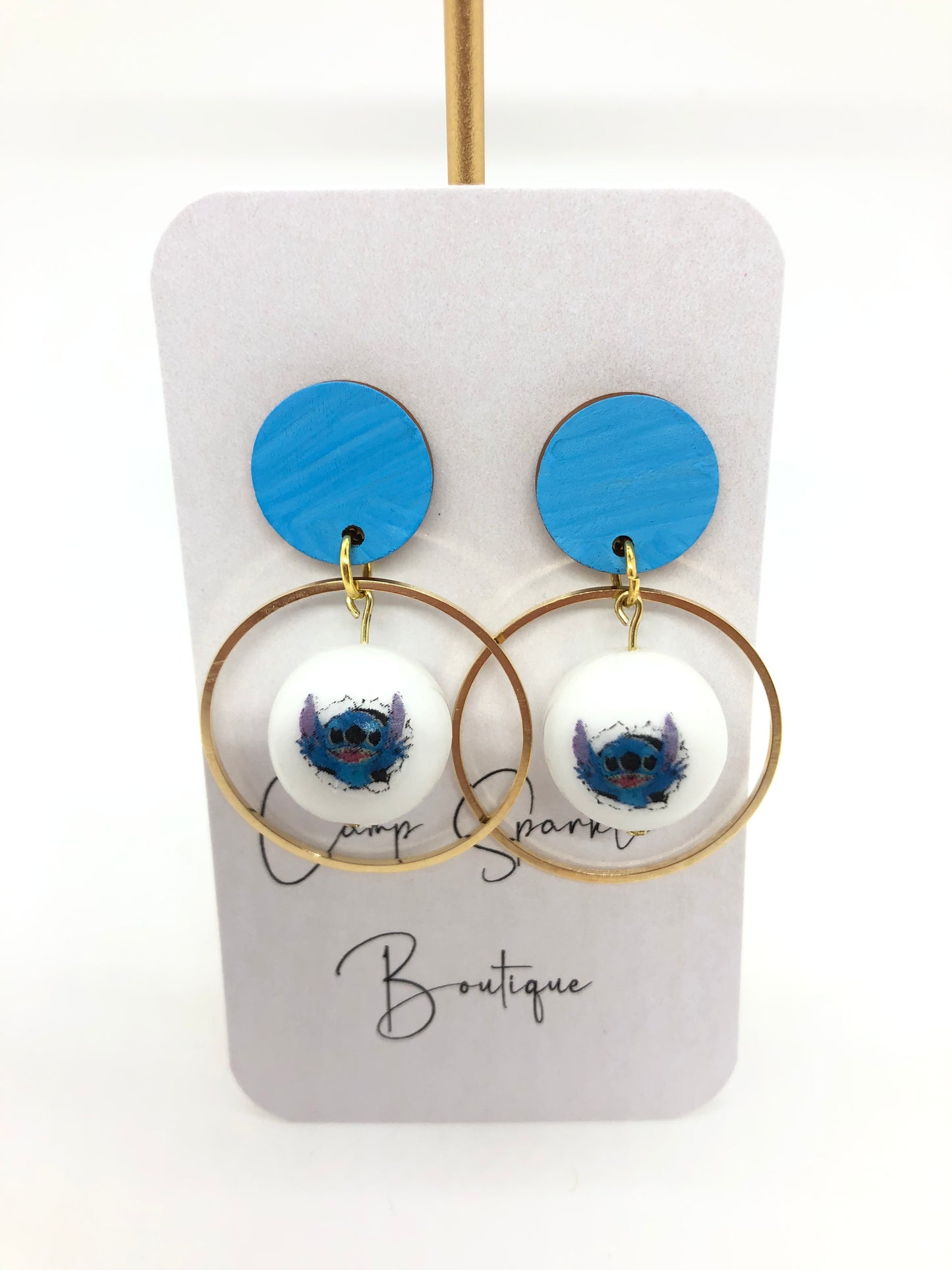 Stitch earrings-dangles-gold circles