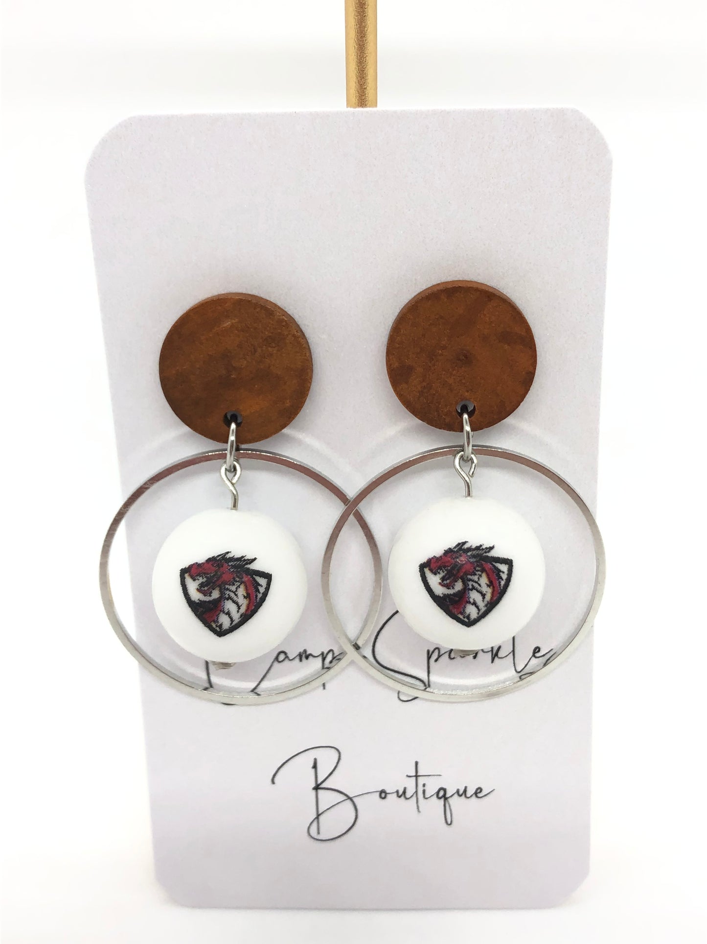 Swartz Creek Dragons earrings-dangles-brown circle posts