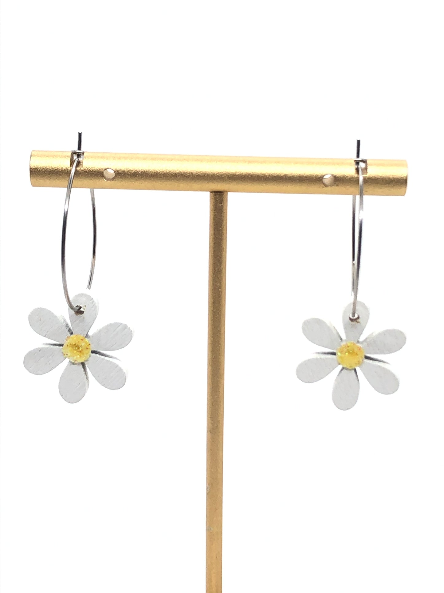Daisy earrings-hoops-white