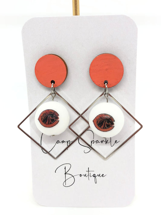 Clio Mustangs earrings-dangles-orange circle posts-diamond