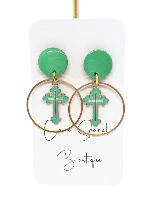 Cross earrings-green