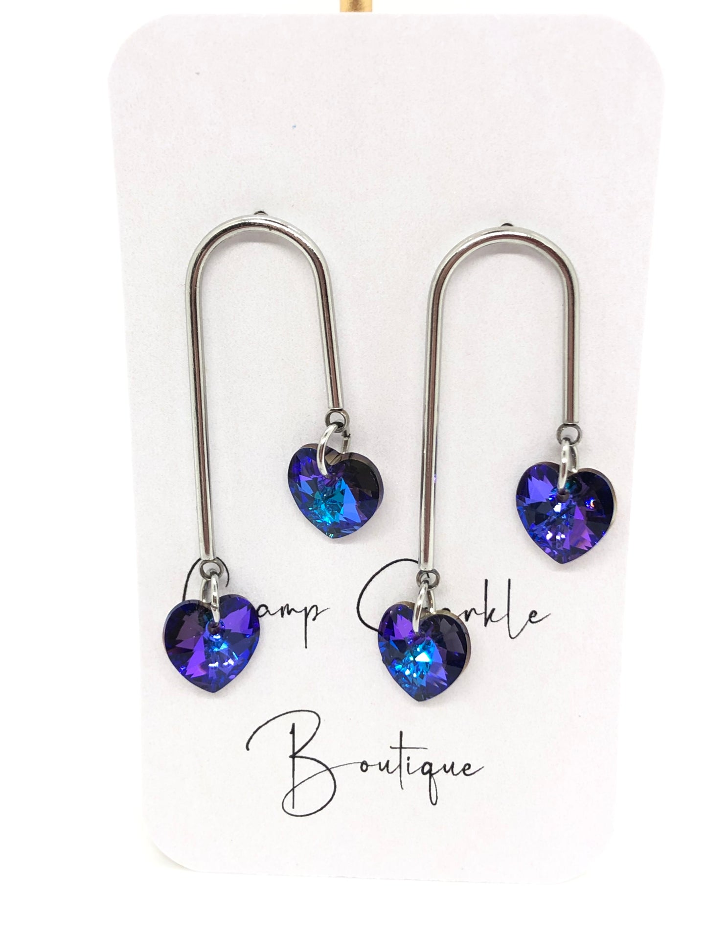 Swarovski blue hearts earrings-arch-silver