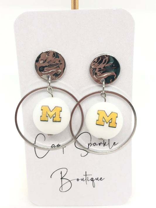 University of Michigan earrings-dangle-silver circle posts