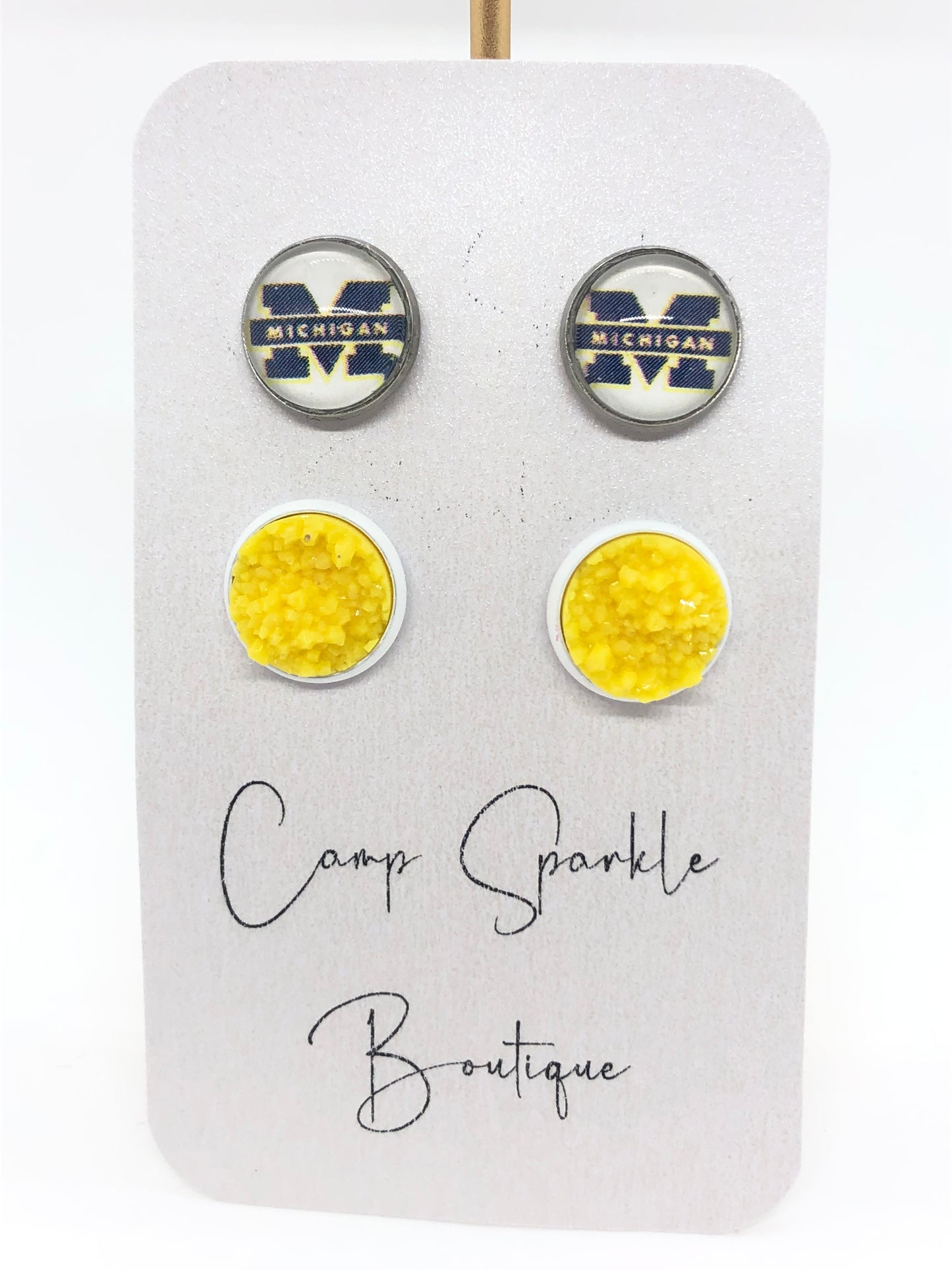 University of Michigan earrings-posts-blue M-double set