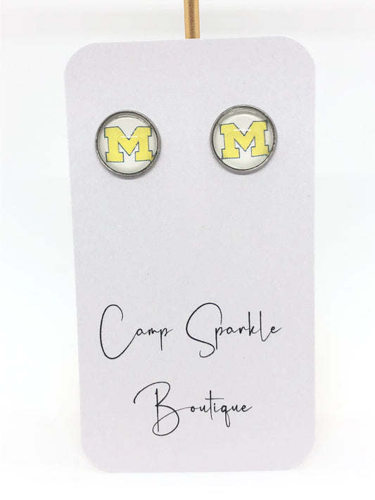 University of Michigan earrings-posts-yellow M