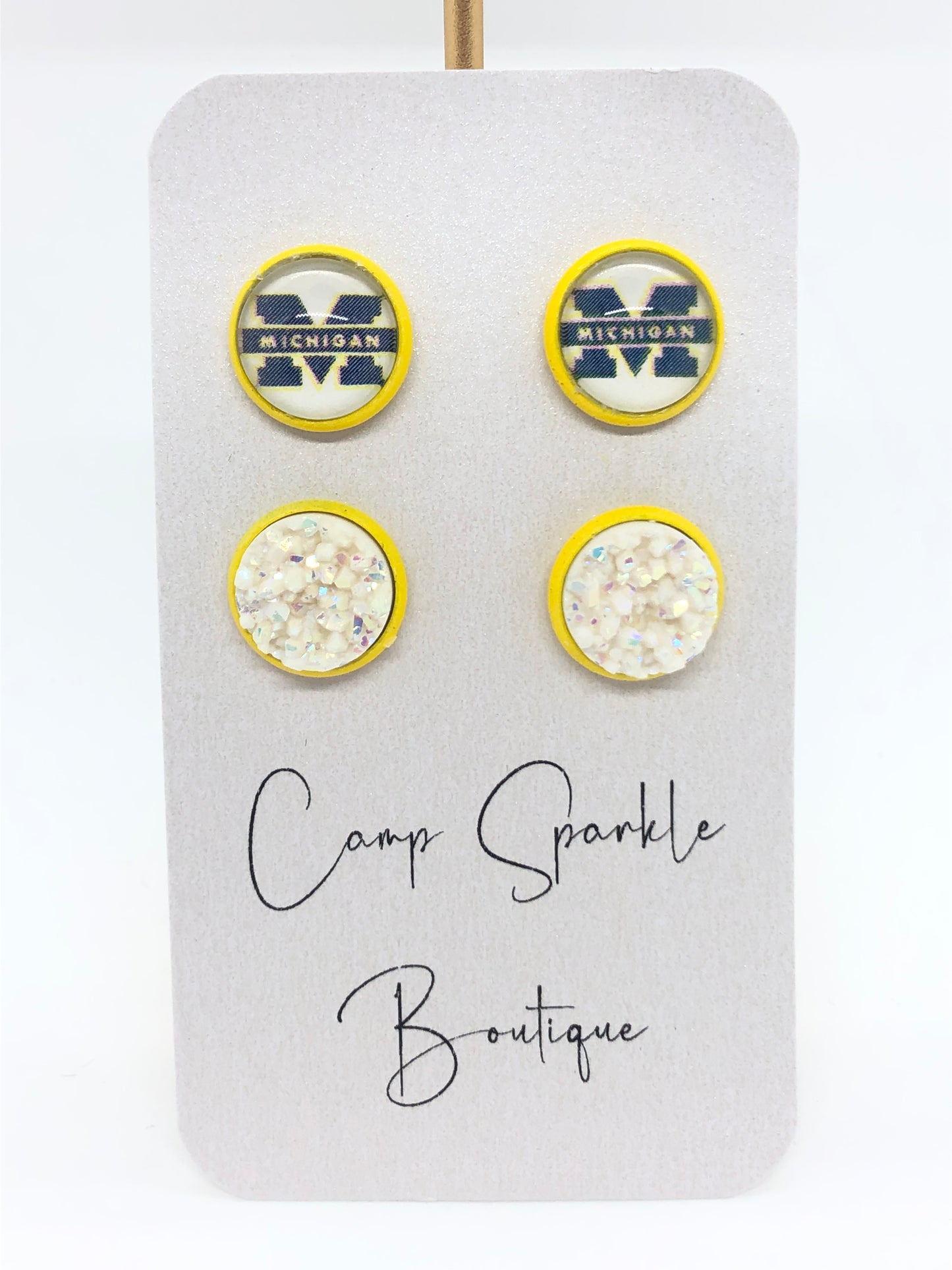 University of Michigan earrings-posts-blue M-double set