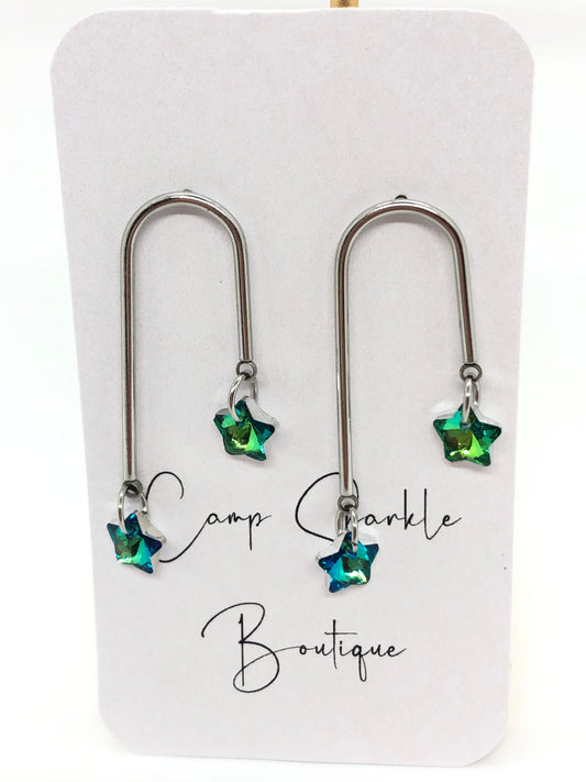 Swarovski green stars earrings-arch-silver