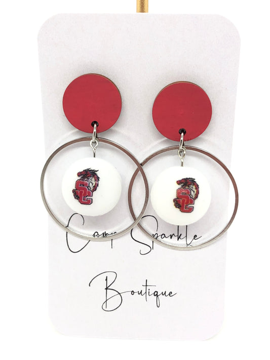 Swartz Creek Dragons earrings-dangles-red circle posts