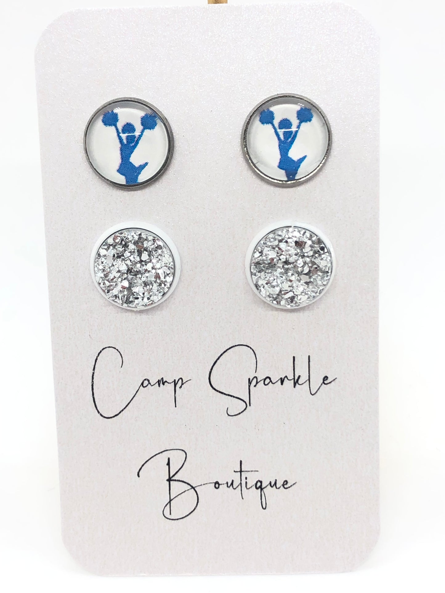 Cheerleading earrings-posts-blue-double set