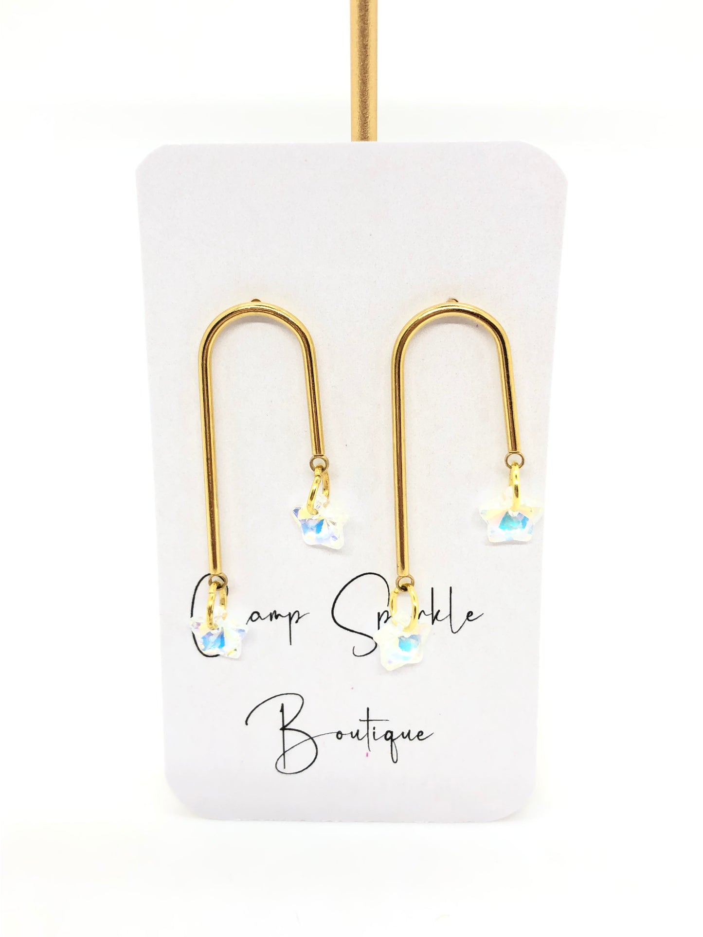 Swarovski white stars earrings-arch-gold