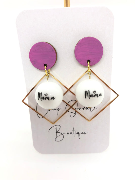 Mama earrings-dangle-wood post-gold