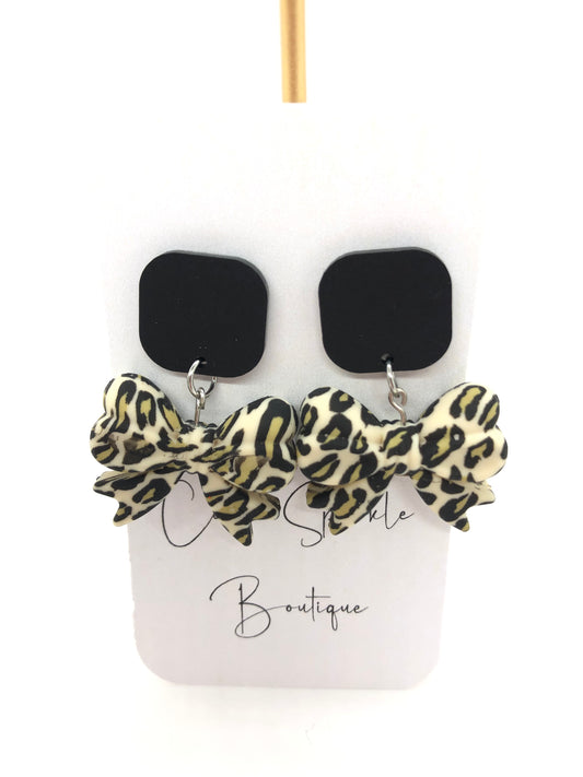 Leopard bow earrings-dangles-black posts