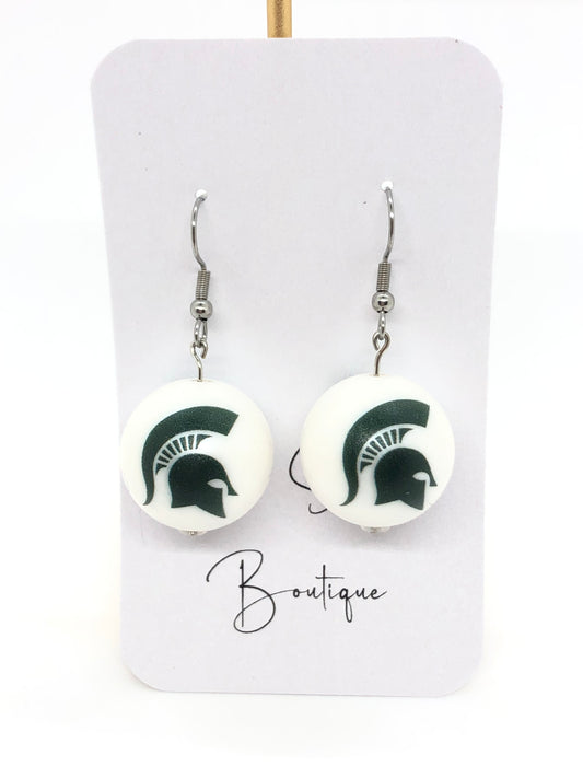 Michigan State Spartans earrings-hooks-large beads