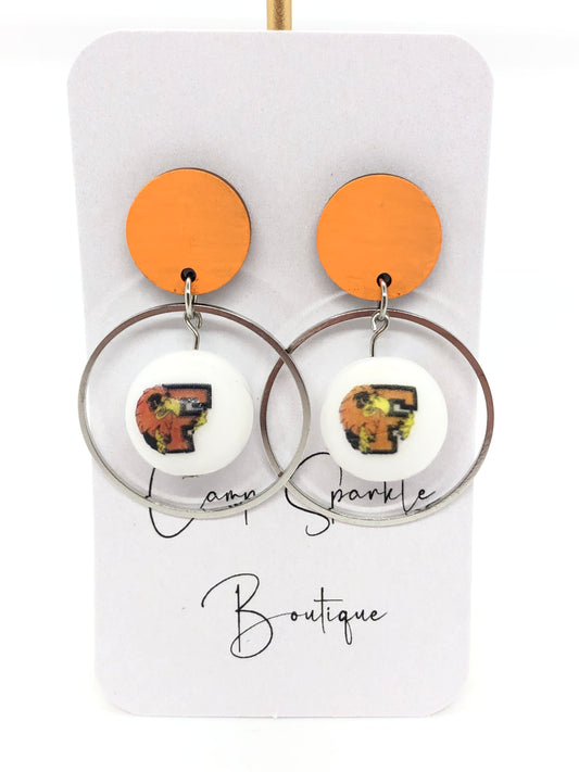 Flushing Raiders earrings-dangles-orange circle posts