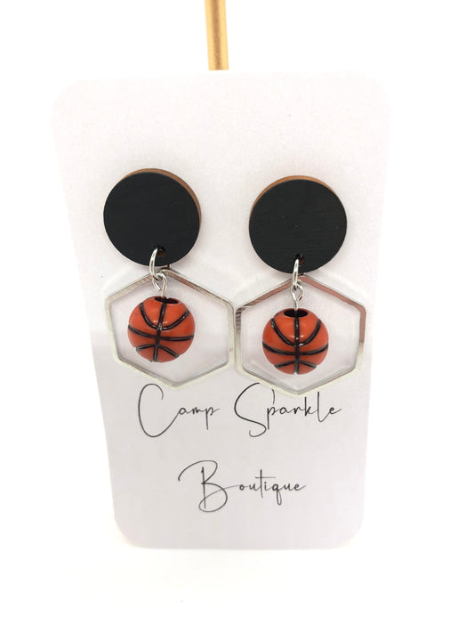 Basketball earrings-dangles-black circles