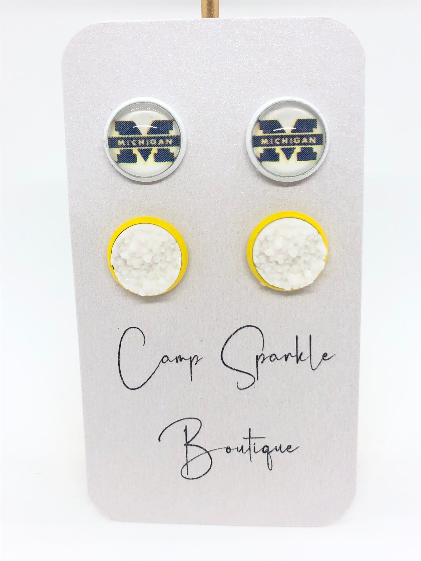 University of Michigan earrings-posts-blue M-double set