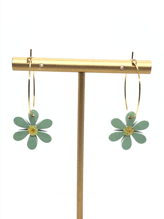 Daisy earrings-hoops-green