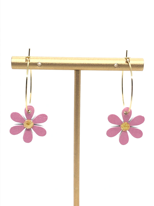 Daisy earrings-hoops-pink