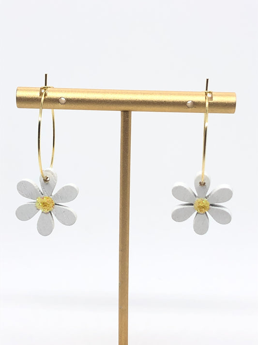 Daisy earrings-hoops-white